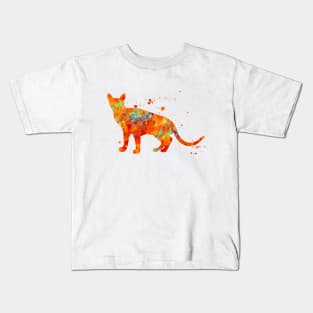 Abyssinian Cat Watercolor Painting - Orange Kids T-Shirt
